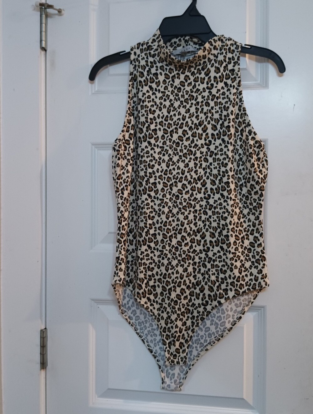 gaze Leopard Print Sleeveless Mock Neck Bodysuit - Beige, Black, Brown